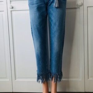 3x1 NYC Stella Straight Crop Fringe Blue Jeans Size 30